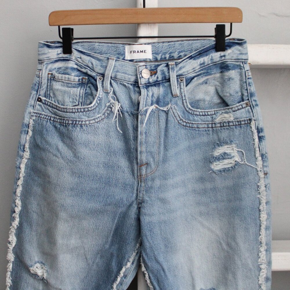 Frame Denim Light Wash Distressed High-Rise Double Layer Jeans - Picture 4 of 11